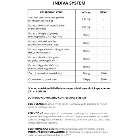 Indiva System, Integratore Alimentare 30 Capsule, Con Spirulina E Caffeina - Foto 2