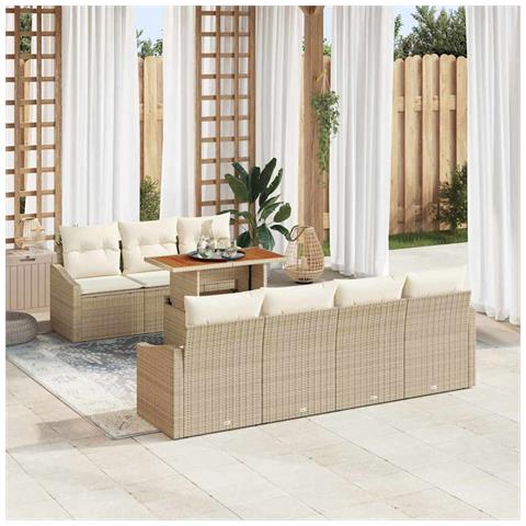 Set da Pranzo da Giardino 8 Pezzi con Cuscini Beige Polyrattan Acacia - Foto 2