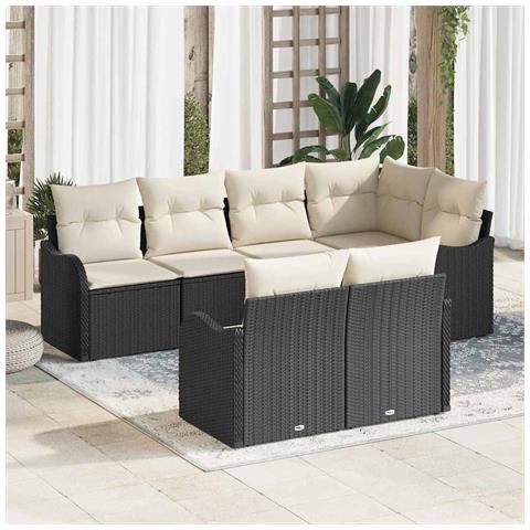 Set di divani da giardino  a 7 pezzi con cuscini neri in polyrattan, Divano da giardino a 2 posti  con ripostiglio e cuscini neri in polyrattan - Foto 2