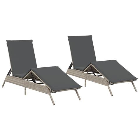 Lettino Prendisole 2 pz con Cuscini Grigio Chiaro in Polyrattan - Foto 1