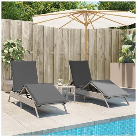 Lettino Prendisole 2 pz con Cuscini Grigio Chiaro in Polyrattan - Foto 2