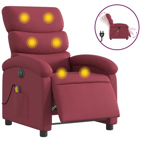 Poltrona Massaggiante Reclinabile Elettrica Rosso Vino Tessuto - Foto 1