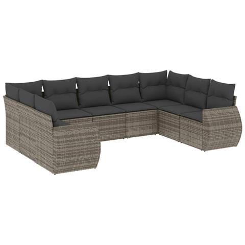 Set Divano da Giardino 9 pz con Cuscini Grigio in Polyrattan - Foto 1