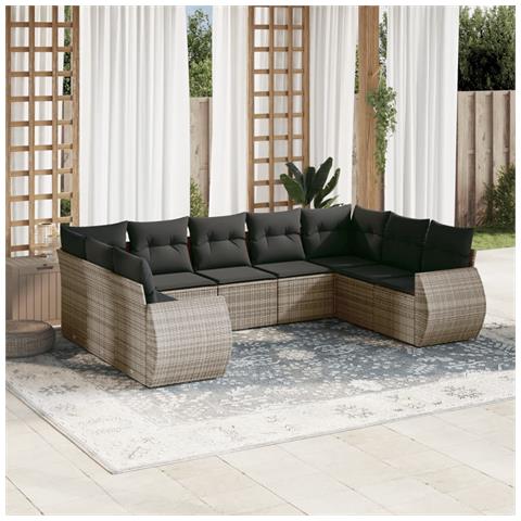 Set Divano da Giardino 9 pz con Cuscini Grigio in Polyrattan - Foto 2