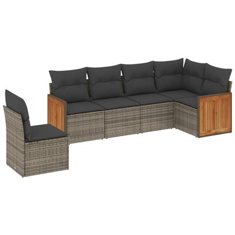 Set Divano da Giardino 6 pz con Cuscini Grigio in Polyrattan - Foto 1