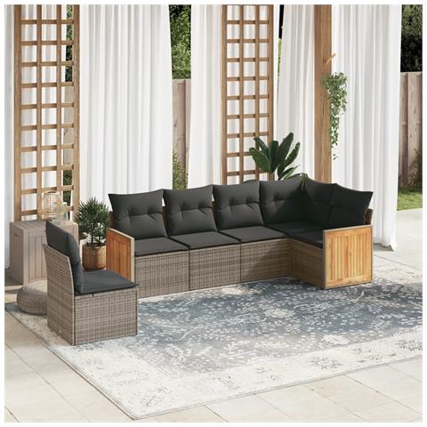 Set Divano da Giardino 6 pz con Cuscini Grigio in Polyrattan - Foto 2