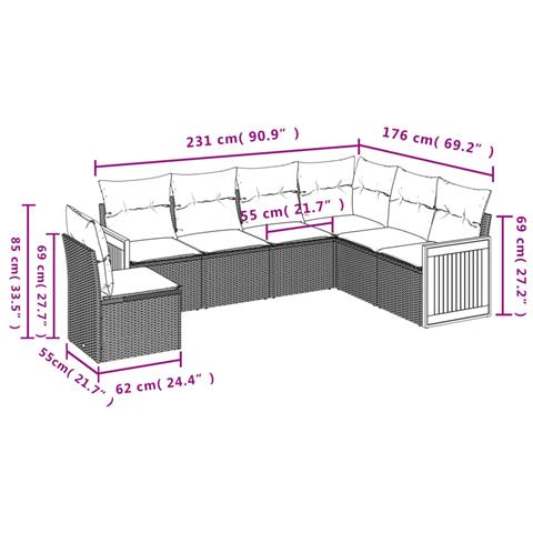 Set Divano da Giardino 6 pz con Cuscini Grigio in Polyrattan - Foto 3