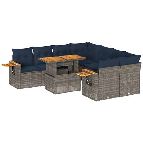 Set Divano da Giardino 9 pz con Cuscini Grigio in Polyrattan - Foto 1