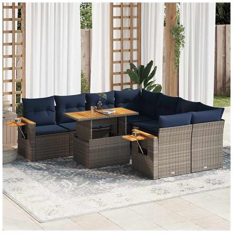 Set Divano da Giardino 9 pz con Cuscini Grigio in Polyrattan - Foto 2