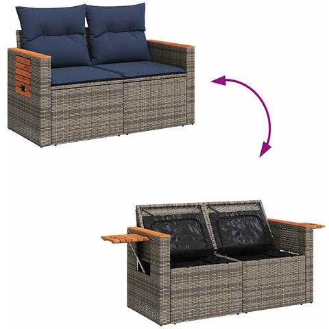 Set Divano da Giardino 9 pz con Cuscini Grigio in Polyrattan - Foto 9