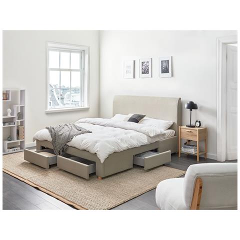 Letto Con Cassetti Contenitori Tessuto Soutrin 160 X 200 Cm Beige - Foto 1