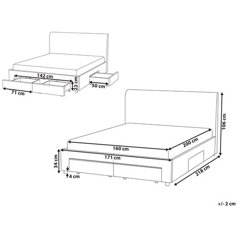 Letto Con Cassetti Contenitori Tessuto Soutrin 160 X 200 Cm Beige - Foto 6