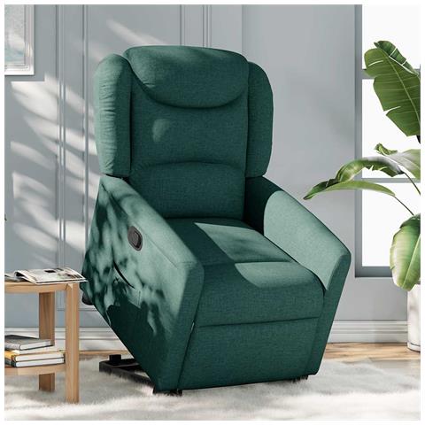 Poltrona Alzapersona Reclinabile Verde Scuro in Tessuto - Foto 2