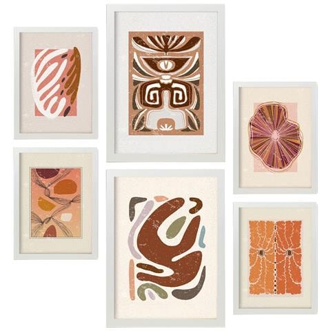 Set Di 6 Stampe Collezioni Di Stampe In Stile Rustico Ed Etnico, Cornici Decorative Per Il Tuo Soggiorno, Stampe Artistiche Da Parete Per La Casa A3 & A4 Cornice Bianca - Foto 1