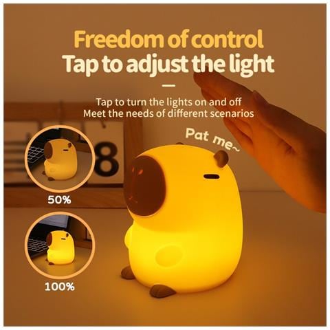 Luce Notturna Capibara - Lampada Da Comodino Led In Silicone Morbido Con Sensore Tattile E Timer - Foto 7