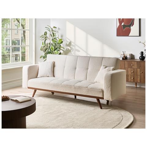 Divano Letto 3 Posti Hjulby Bouclé Bianco Sporco - Foto 1