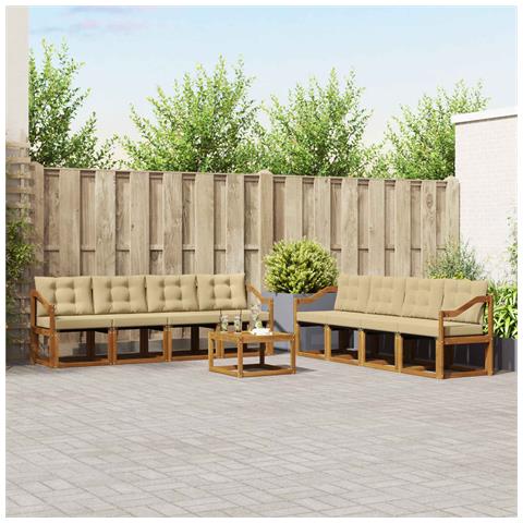 Set di divani da esterno con cuscino 9 pcs Naturale e Beige - Foto 2