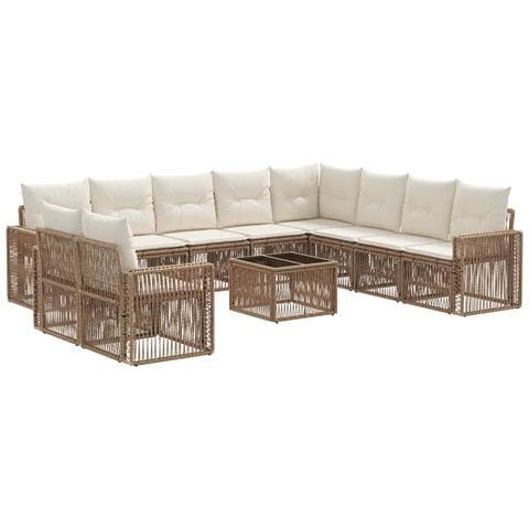 Set Divano da Giardino 11 pcs Beige e Bianco Crema polyrattan - Foto 1