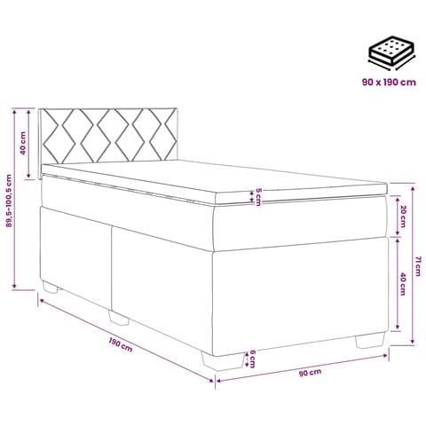 Letto box spring con materasso Grigio Scuro 90 x 190 cm Tessuto - Foto 10