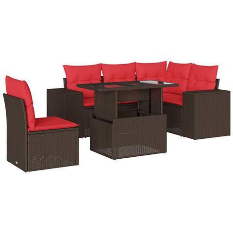 Set Divani da Giardino 6 pz con Cuscini Marrone in Polyrattan - Foto 1
