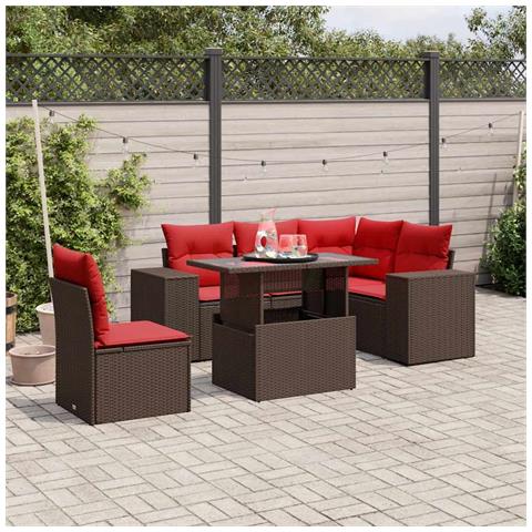 Set Divani da Giardino 6 pz con Cuscini Marrone in Polyrattan - Foto 2