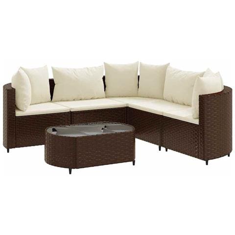 Set Divano da Giardino 6 pz con Cuscini Marrone in Polyrattan - Foto 1