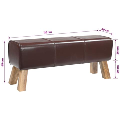 panchina 110 x 30 x 45 cm Pelle Vera Marrone Scuro - Foto 7