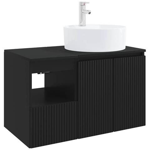 Set di mobili per il bagno 2 pz Nero Legno ingegnerizzato - Foto 1