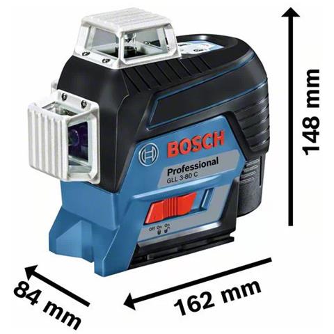 Professional Gll 3-80 C Livella System, 1 Batteria 12v, Laser Rosso, Con App, Raggio D’azione: Fino A 30 M, Supporto Universale Bm 1, L-boxx, 12 V, Set Di 3 Pezzi - Foto 2