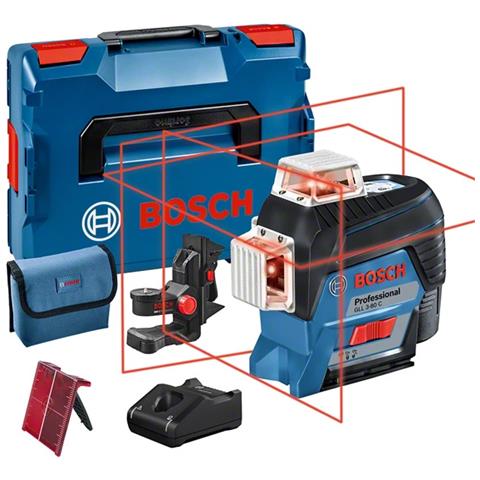 Professional Gll 3-80 C Livella System, 1 Batteria 12v, Laser Rosso, Con App, Raggio D’azione: Fino A 30 M, Supporto Universale Bm 1, L-boxx, 12 V, Set Di 3 Pezzi - Foto 1