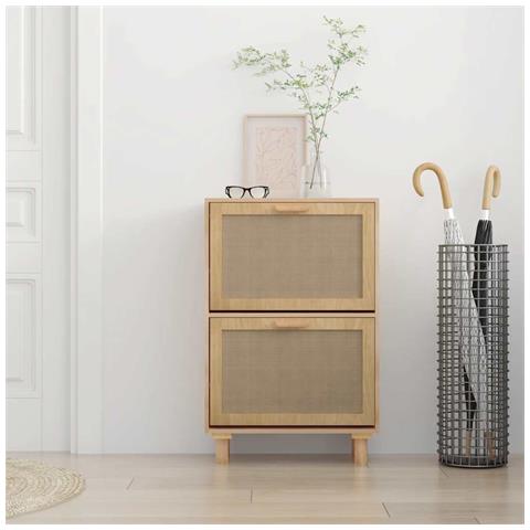 Scarpiera Marrone52x25x80cm Legno Multistrato e Rattan Naturale - Foto 8