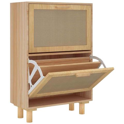 Scarpiera Marrone52x25x80cm Legno Multistrato e Rattan Naturale - Foto 1