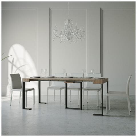 Consolle Allungabile 90x40/196 Cm Sintesi Small Telaio Antracite - Quercia Natura - Foto 2