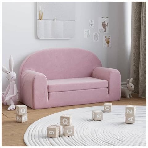 Divano Letto Per Bambini A 2 Posti Rosa In Morbido Peluche - Foto 1