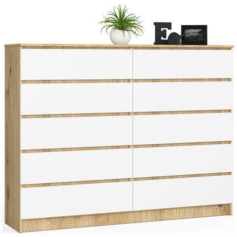 Cassettiera K160, 10 cassetti, 160x40x121 cm, Colore Quercia Artisan e Bianco - Foto 1