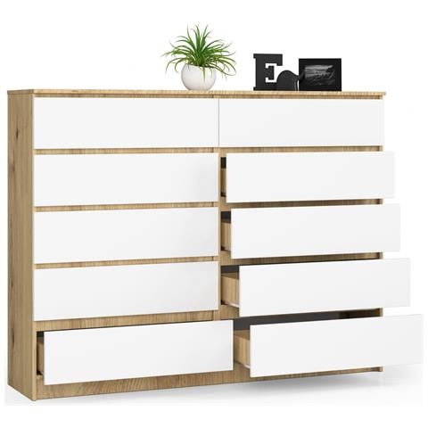 Cassettiera K160, 10 cassetti, 160x40x121 cm, Colore Quercia Artisan e Bianco - Foto 2