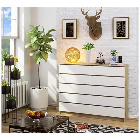 Cassettiera K160, 10 cassetti, 160x40x121 cm, Colore Quercia Artisan e Bianco - Foto 4