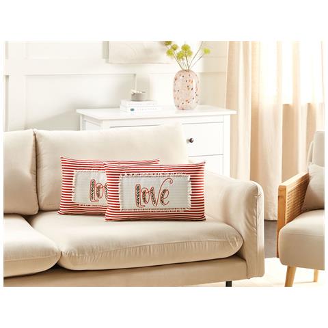Set Di 2 Cuscini Alsine Cotone 30 X 50 Cm Rosso A Strisce - Foto 1