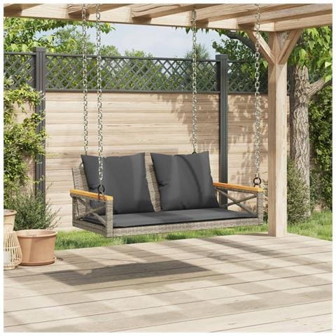 Panchina Dondolo con Cuscini Grigia 109x62x40 cm in Polyrattan - Foto 3