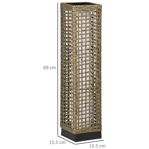 Lampada Solare Da Giardino Con Pannello Di Ricarica, In Acciaio E Rattan, 15.5x15.5x69 Cm, Nero E Marrone - Foto 2