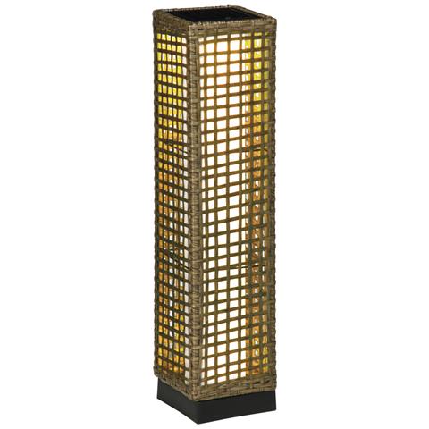 Lampada Solare Da Giardino Con Pannello Di Ricarica, In Acciaio E Rattan, 15.5x15.5x69 Cm, Nero E Marrone - Foto 1