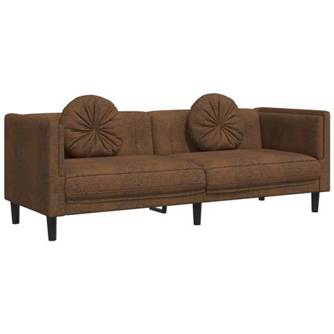 Divano a 3 Posti con Cuscini Marrone in Similpelle Scamosciata - Foto 1