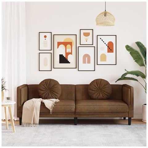 Divano a 3 Posti con Cuscini Marrone in Similpelle Scamosciata - Foto 2