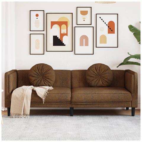 Divano a 3 Posti con Cuscini Marrone in Similpelle Scamosciata - Foto 8