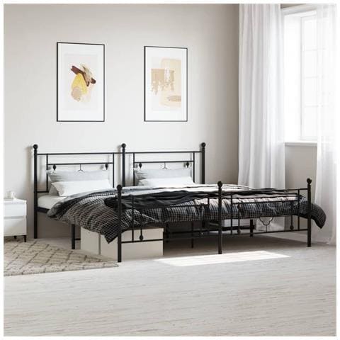 Giroletto Con Testiera E Pediera Metallo Nero 193x203 Cm - Foto 1