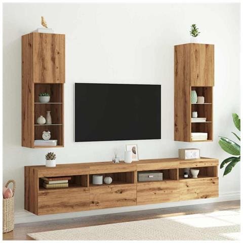 Mobili TV con Luci LED 2 pz Rovere Artigianale 30,5x30x102 cm - Foto 10