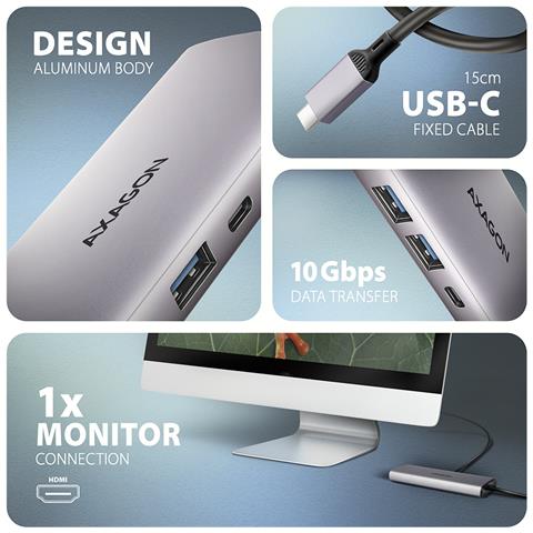 HMC-6G2L replicatore di porte e docking station per laptop Cablato USB 3.2 Gen 2 (3.1 Gen 2) Type-C Alluminio - Foto 2