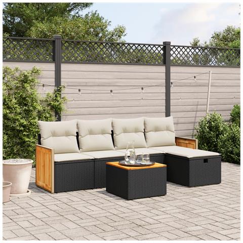 Set Divano Da Giardino 6 Pz Con Cuscini Nero In Polyrattan - Foto 1