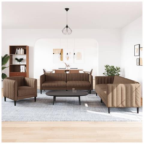 Lusso Casadino - Set Di Divani 3 Pz Marrone In Tessuto - Foto 2