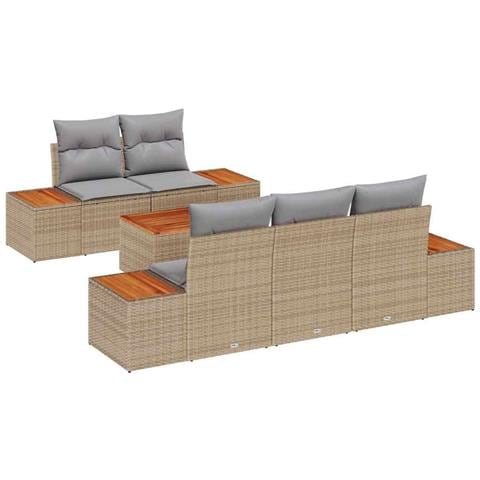 Set di divani da giardino di 6 pezzi con cuscini Beige Poly Rattan Acacia - Foto 1